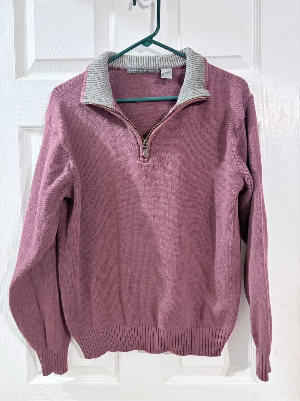 Oscar de la Renta Men’s L 100% Cotton Quarter Zip Sweater Burgundy Gray